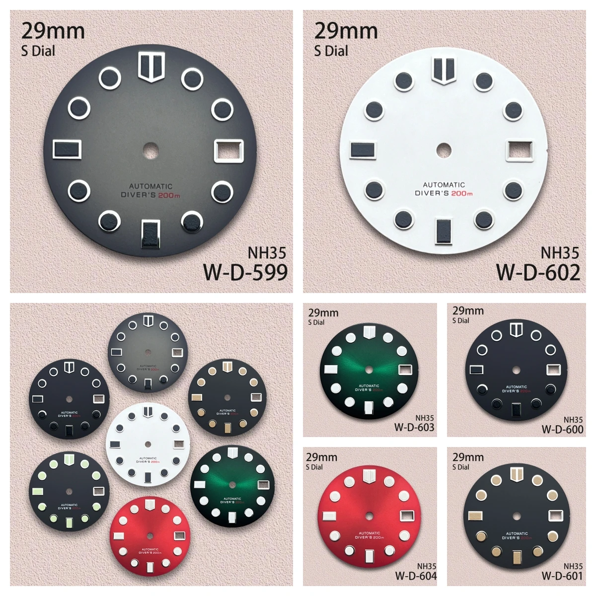 

29mm S Logo Matte Dial Fit NH35/NH36/4R/7S Movement Green Luminous Diving High-Quality Watch Modification Accessories