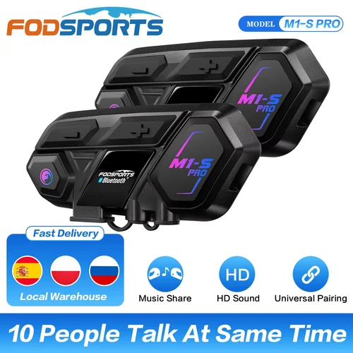 2pcs Fodsports M1-S Pro のオートバイのヘルメットの通話装置、ヘルメットの bluetooth のヘッドホーン、10 人のライダー 2000M の通信機、日本語版。