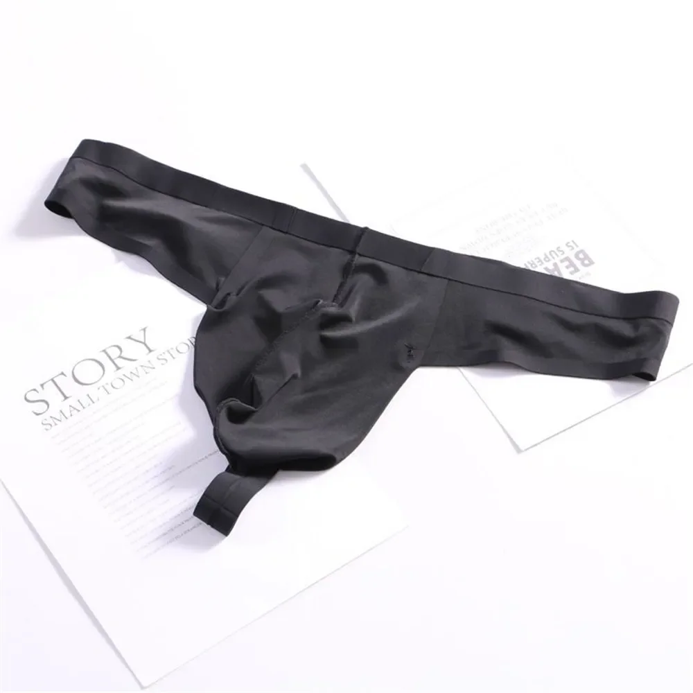 Men's One Piece Thong Ice Silk Ultra-thin Sexy U Convex G-string Underwear Quick-drying Seamless Tangas