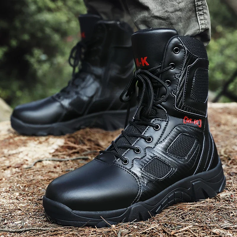 New large size men hiking boots  sports comfortable platform light shoes high top anti-collision steel head jungle combat boots