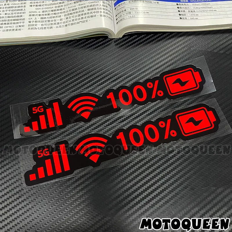 2Pcs 5G Signal WiFi 100% Battery Indicator Stickers, Waterproof Vinyl Decals for Car & Motorcycle