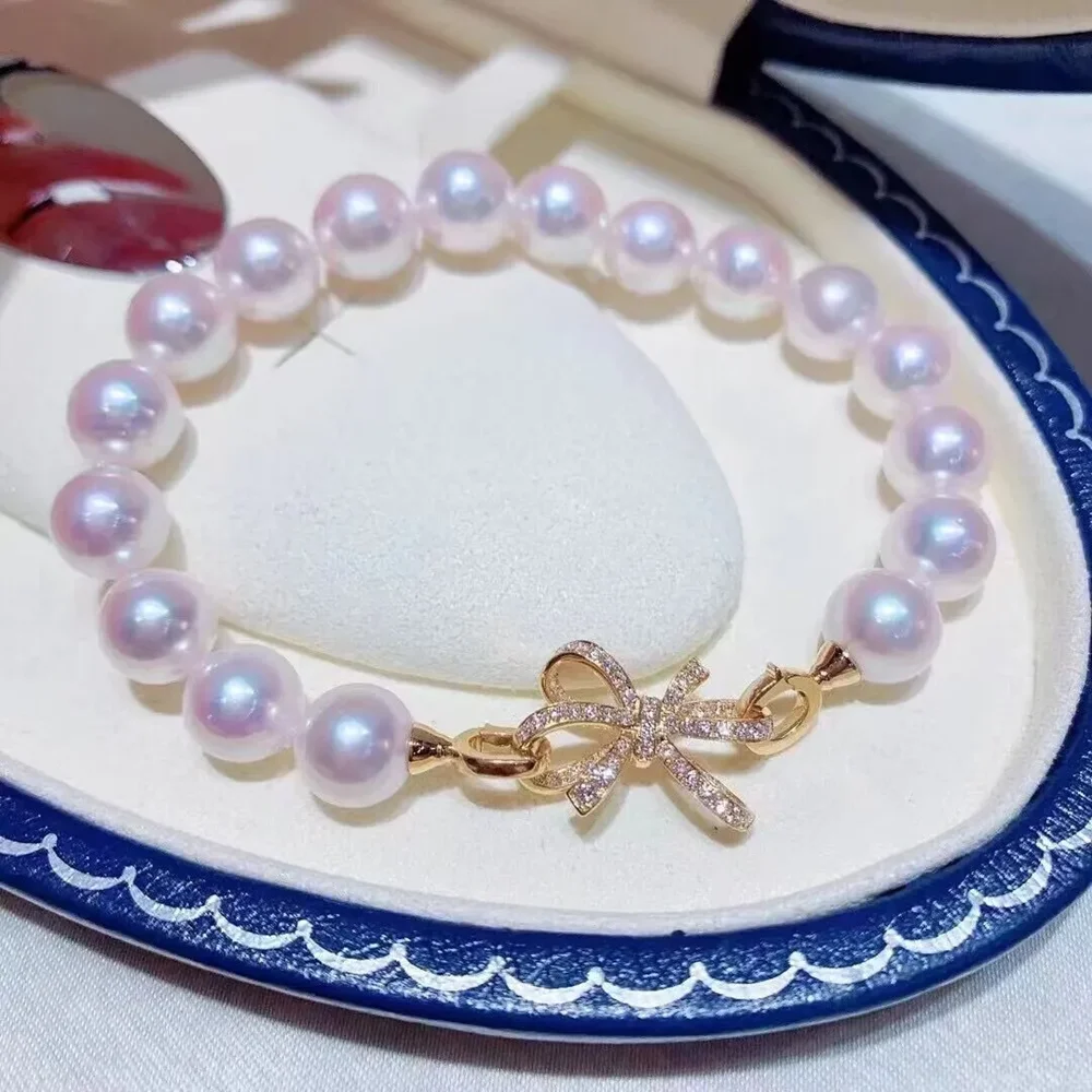 Beautiful and gorgeous AAAA 9-10mm South Sea white round pearl bracelet 7.5-8inch 925S