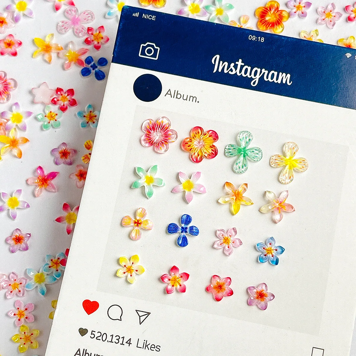 50-Piece 5-Petal Peach Flower Nail Decals – Spring Multicolor Floral Nail Art Stickers, DIY Nail Accessories for Salon