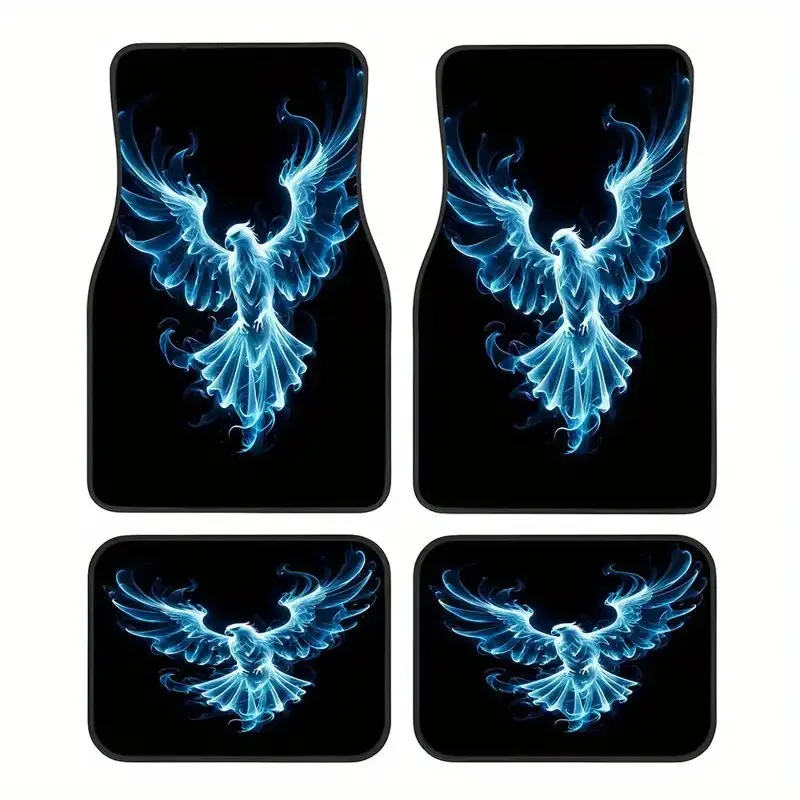 4pcs Blue Eagle Pattern Car Floor Mats | Fit For All Vehicles, Polyester Fiber, Universally Applicable, Decorative Car Additions