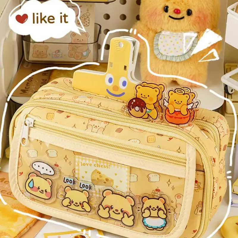 Bear Pattern Design  Pencil Case Pouch Pencil Holder Large Capacity School Stationery Organizer for Teen Boy Men Women Adult