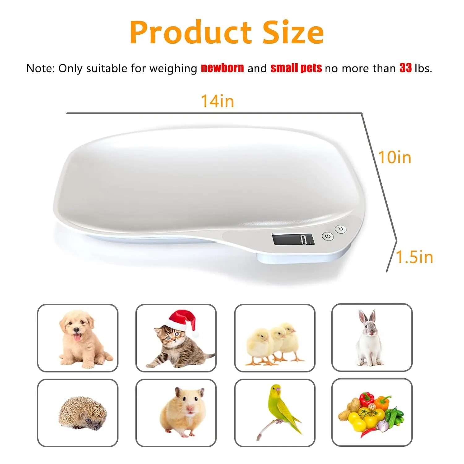 Digital Pet Scale for Small Animals – 33 lb Capacity, 1g Accuracy, Units: g/kg/lb/oz/tl/ml