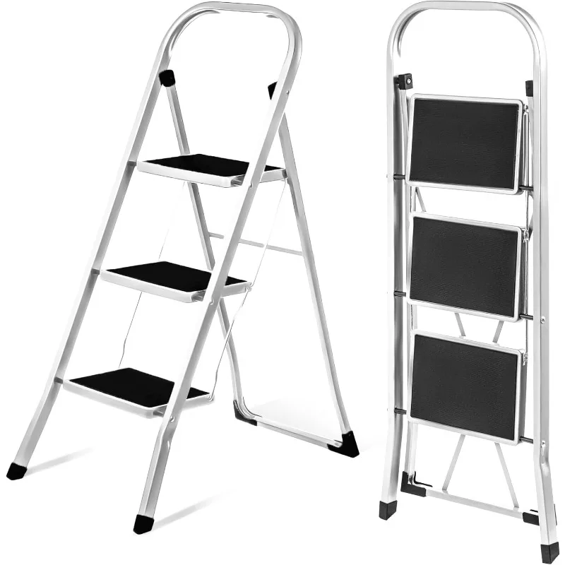 Step with Armrests | Foldable Step Stool, Non-slip Pedals | Robust Light Steel | 330 LBS Capacity