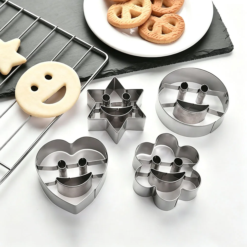 4-Piece Stainless Steel Cookie Mold Set, Fun Expression Designs For Baking DIY