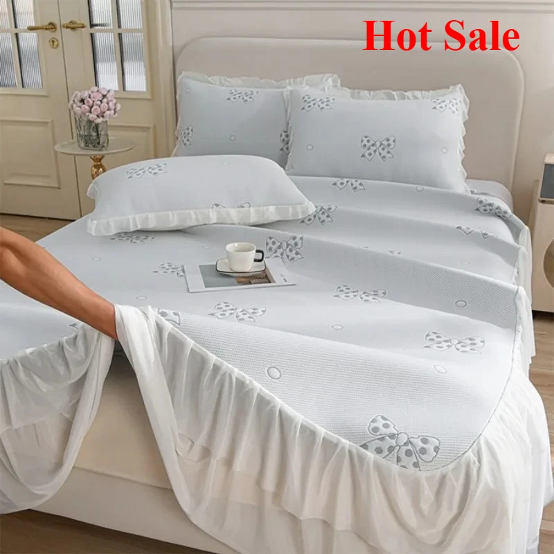 

New Solid color washable summer cool ice Doudou mat three-piece bed skirt summer air conditioner cool soft mat