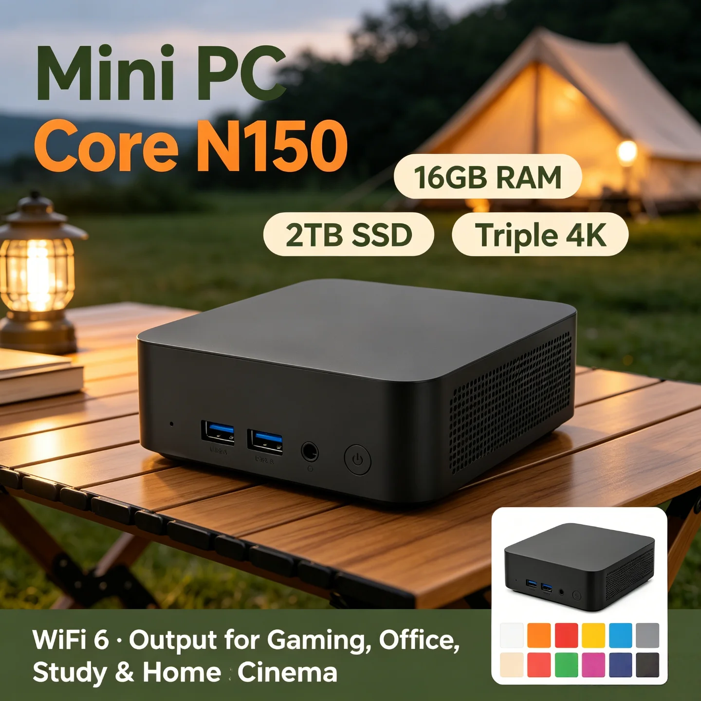 인텔 코어 N150 미니 PC, 16GB RAM, 1TB/2TB SSD, Wi-Fi 6 지원 – 사무용 및 학습용/홈 시네마용으로 적합한 3개의 4K 출력을 지원하는 소형 데스크톱 컴퓨터