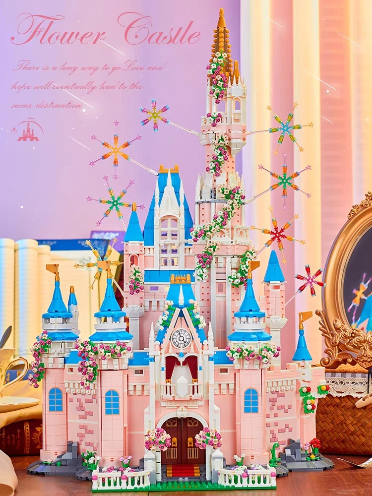 Disney Fireworks Pink Castle Blocos de Construção Conto de Fadas Montado Modelo de Arquitetura Mini Tijolos de Diamante Brinquedos para Presentes de Papai Noel