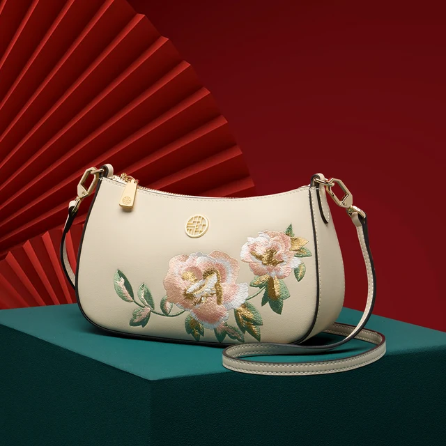 Limitowana skóra bydlęca w stylu chińskim damska torba kurierska łańcuszki ręcznie haftowane torby Crossbody torebki królewskie stylowe # SC1606