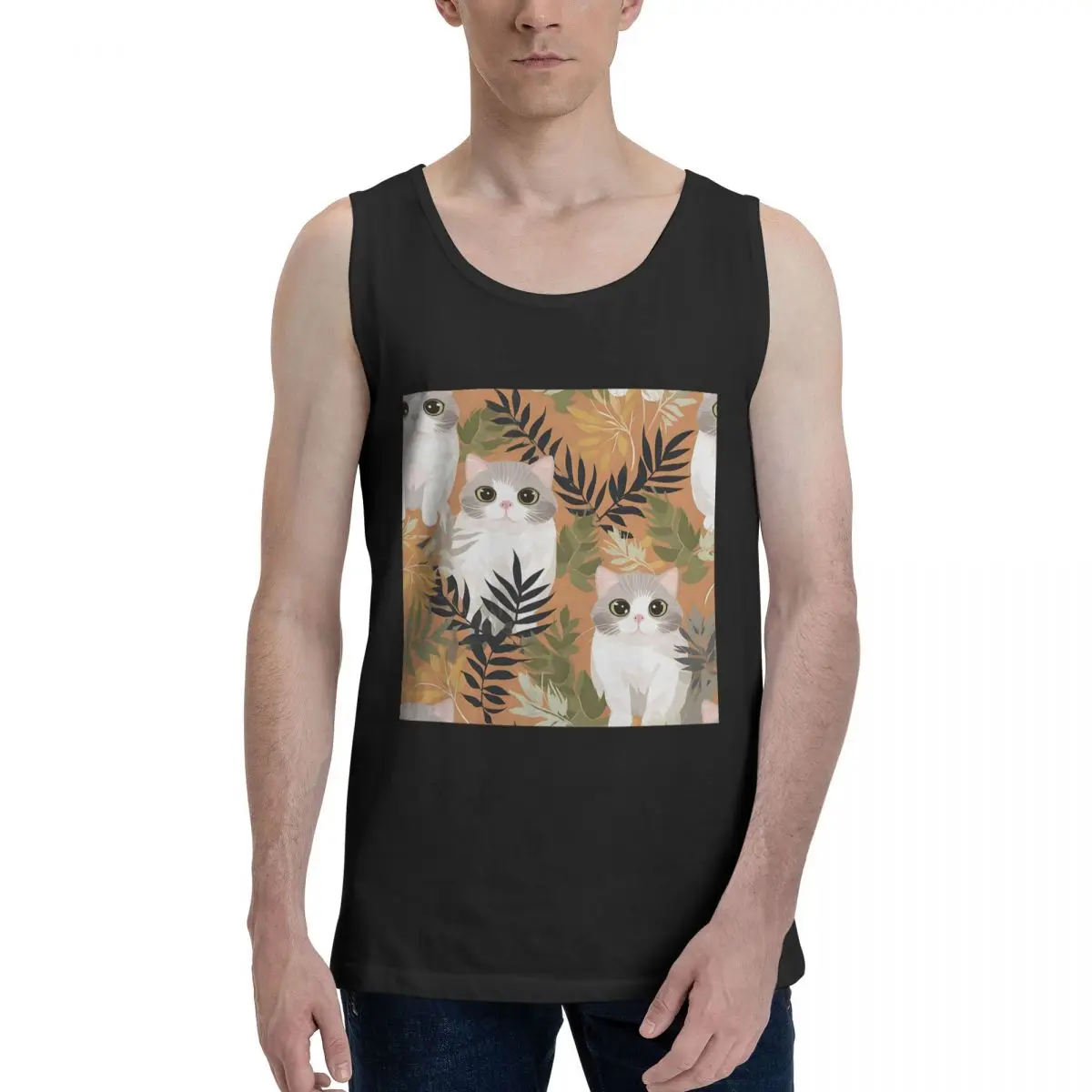 Gray Ginger And Siamese Kittens Cats 100% Cotton Men's Sweatshirt Vest Sleeveless Clothing Tees Men Tank Tops T-shirt