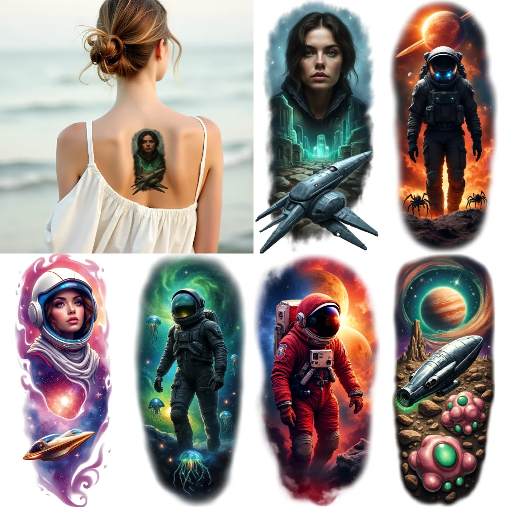 

12pcs Temporary Tattoo Planets Realistic Temporary Tattoos Black Hole Astronaut Waterproof Long-lasting Body Stickers For