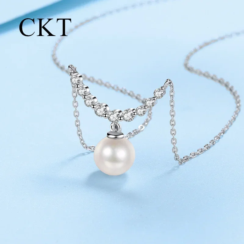 Luxury Platinum Pt950 Creative Pendant for Women 18K White Gold 0.36 Carat Moissanite Pearl Necklace Collarbone Chain Jewelry