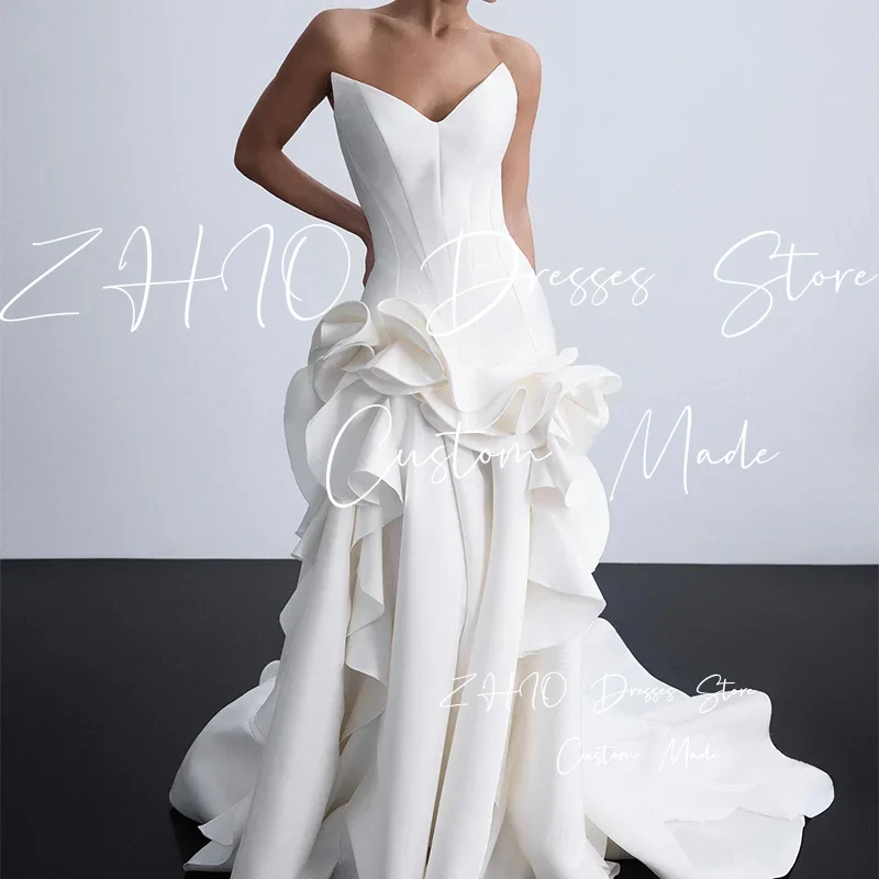 ชุดแต่งงานทรงเมอร์เมดสีขาวแบบหรูหรา ดีไซน์ผ้าคลุมไหล่ สายเดี่ยว ชายกระโปรงยาวลากพื้น สำหรับงานแต่งงานหรืองานพรอม สามารถสั่งตัดได้