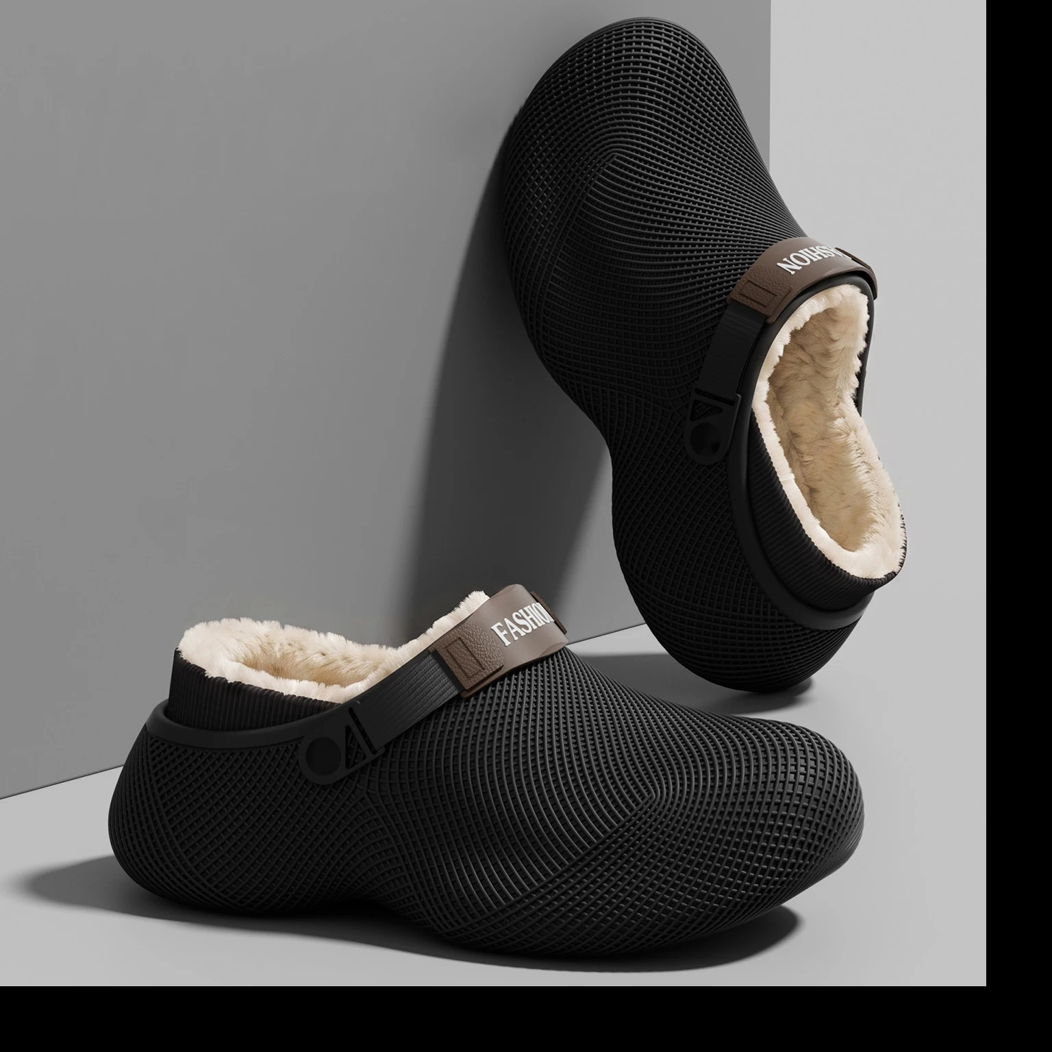 Winterfleece-gefütterte EVA-Clogs für Damen und Herren, 3 cm dicke Sohle, wasserabweisend, für drinnen und draußen, zum Hineinschlüpfen. – Detail 5