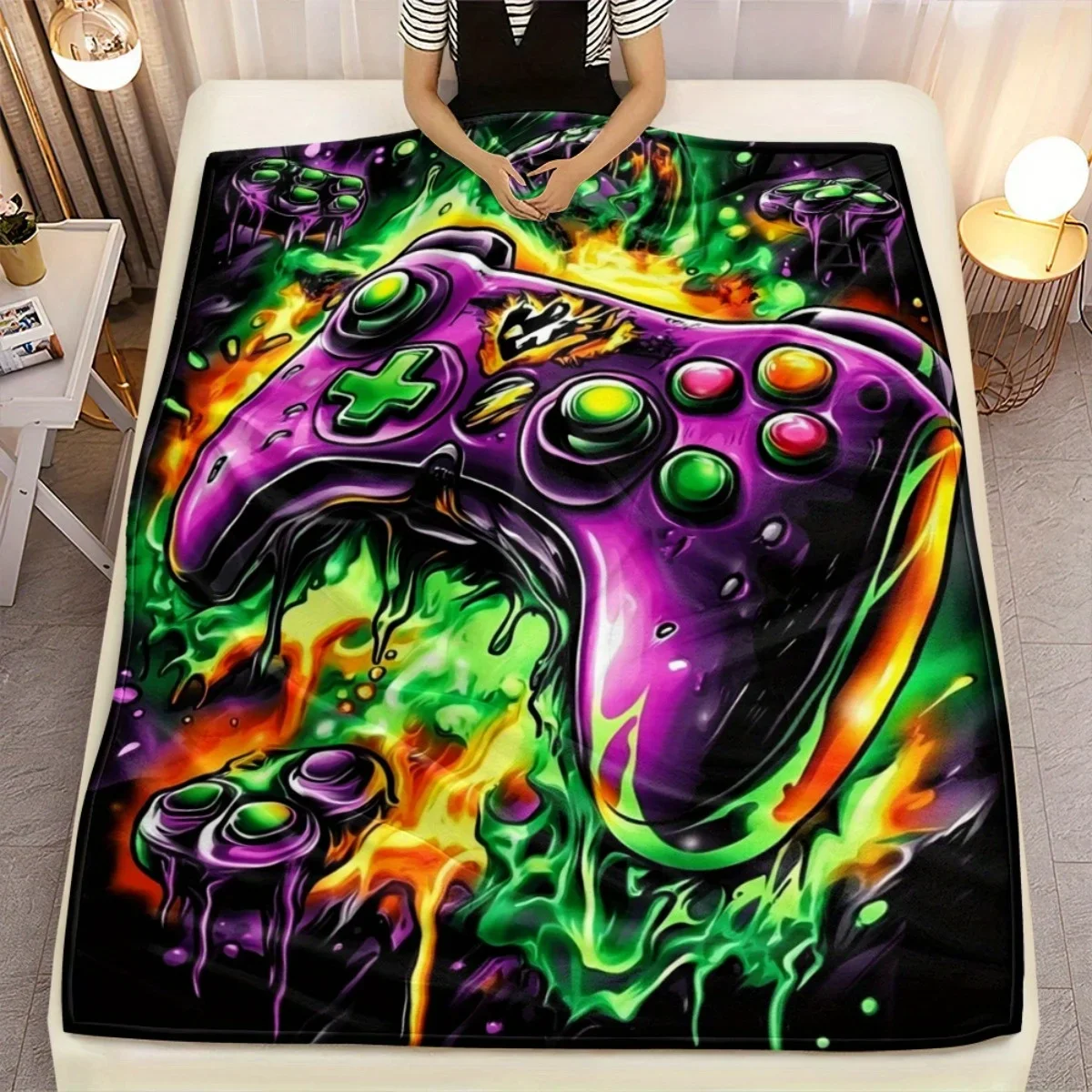 Luxury Modern Emerald Marble Throw Blanket Golden Glitter Liquid Abstract Foil Ink Art Cozy Cover For Bed Pod Chair