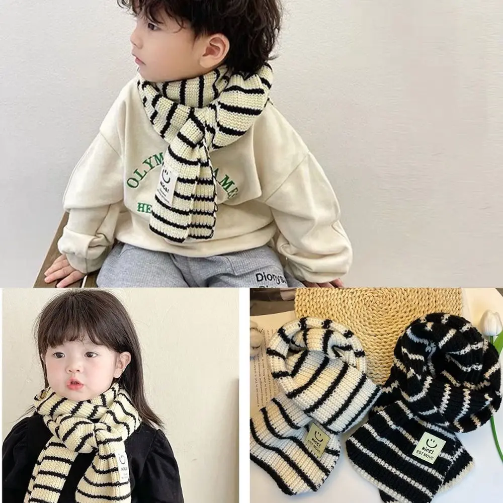 Fashion Cute Minimalist Stripe Children\'s Scarf Winter Baby Neck Guards Scarves Boys Girls Knitted Thick Warm Collar Shawl Wraps