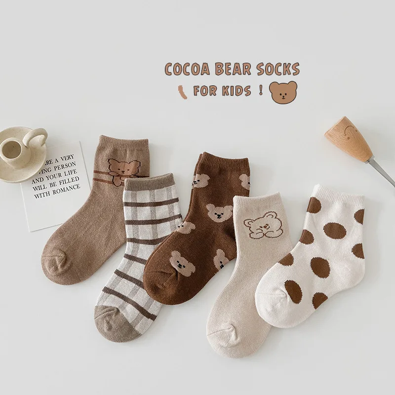 Calcetines de algodón con patrón de oso para niños y niñas, 1-9T, otoño