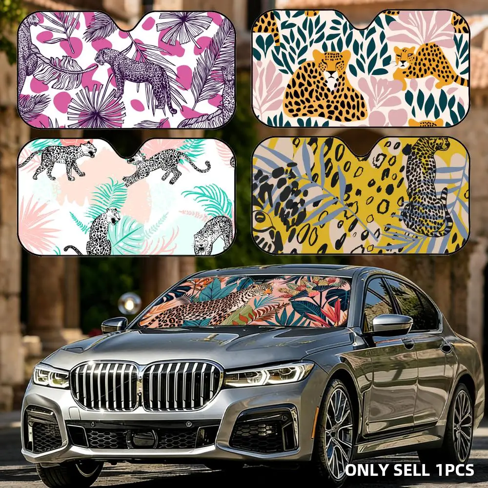

Tropical Leopard Sun Visor Car Windshield Sun Shade Front Window Sunshade UV Block Heat Insulation Cover Parasol