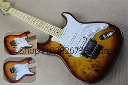 Classic Sunset  Electric Guitar Stra Guitar Burl Maple Top Maple Neck 22 Frets SSH Pickups Tremolo Bridge Factory Custom