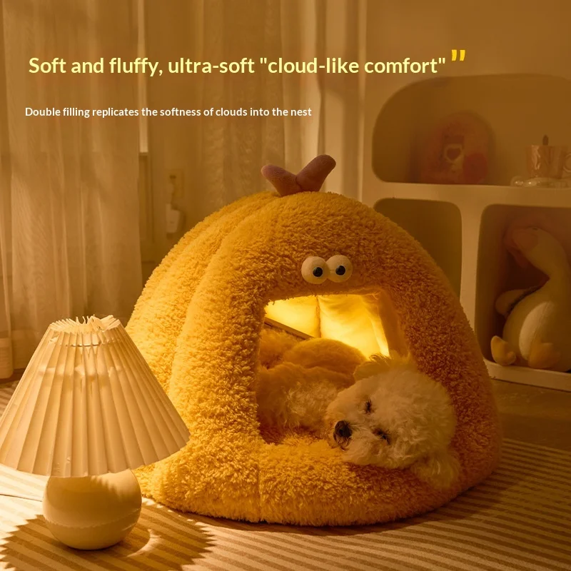 سرير كهف شتوي دافئ للقطط شبه مغلق سرير قطط دافئ مريح من القطيفة مع وسادة شيربا قابلة للإزالة قاعدة مقاومة للماء #3