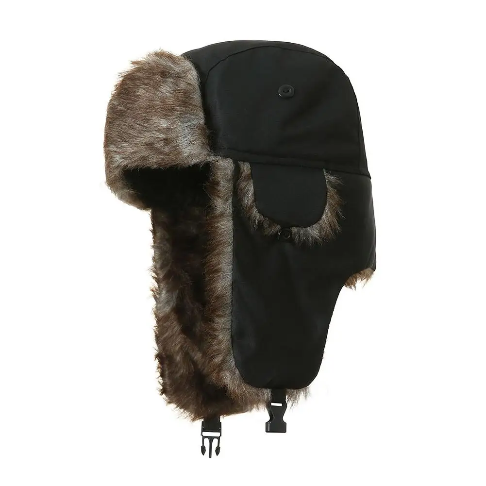 Chapéu russo caçador bombardeiro chapéus de inverno térmico neve bonés de esqui pele feng masculino lei ushanka earflap chapéu falso bonés outd f2e4