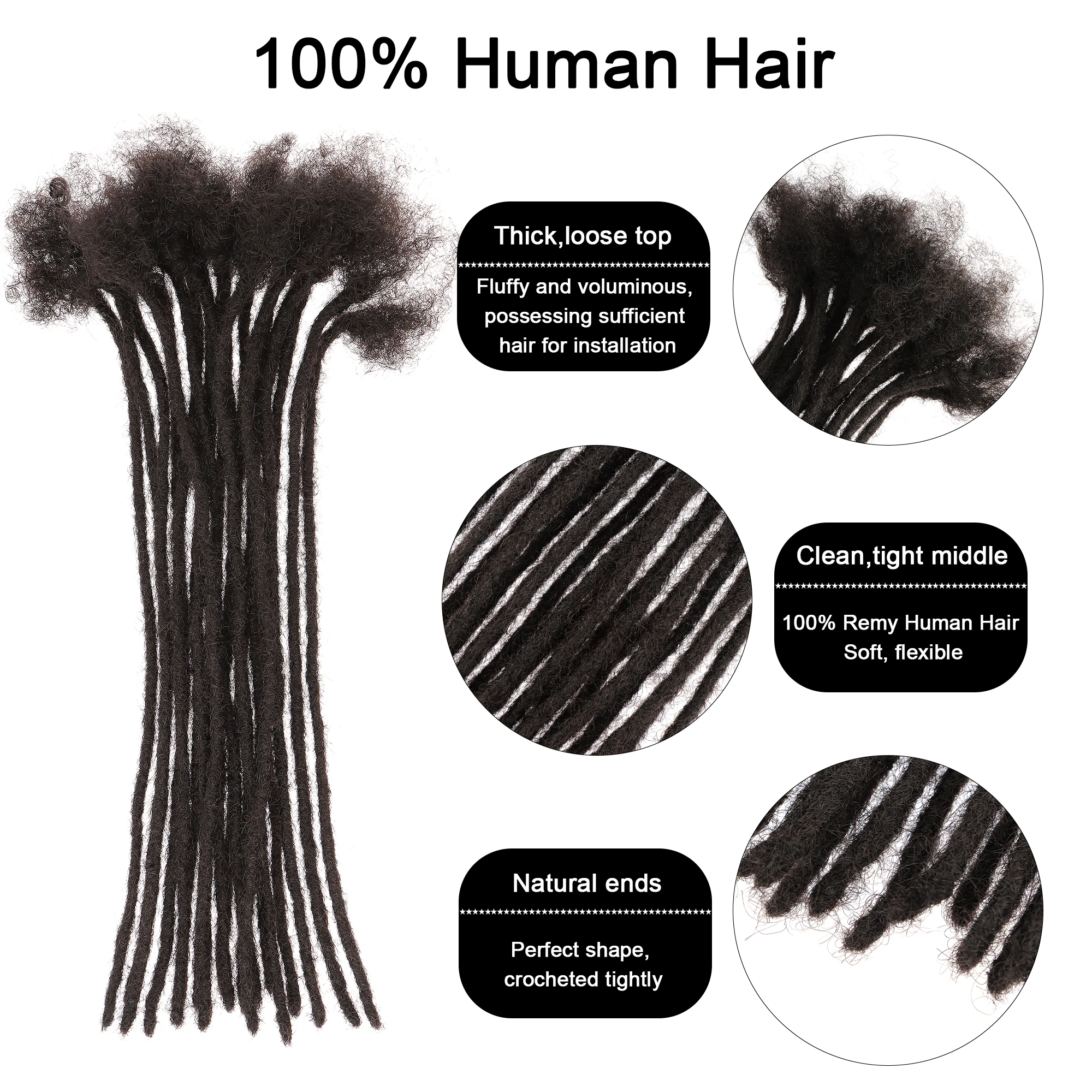Orientfashion 100% Human Hair Sister Locks Extensions Natural Dreadlocks Hair Extension for Weave Wig Thickening 0.4cm microlocs