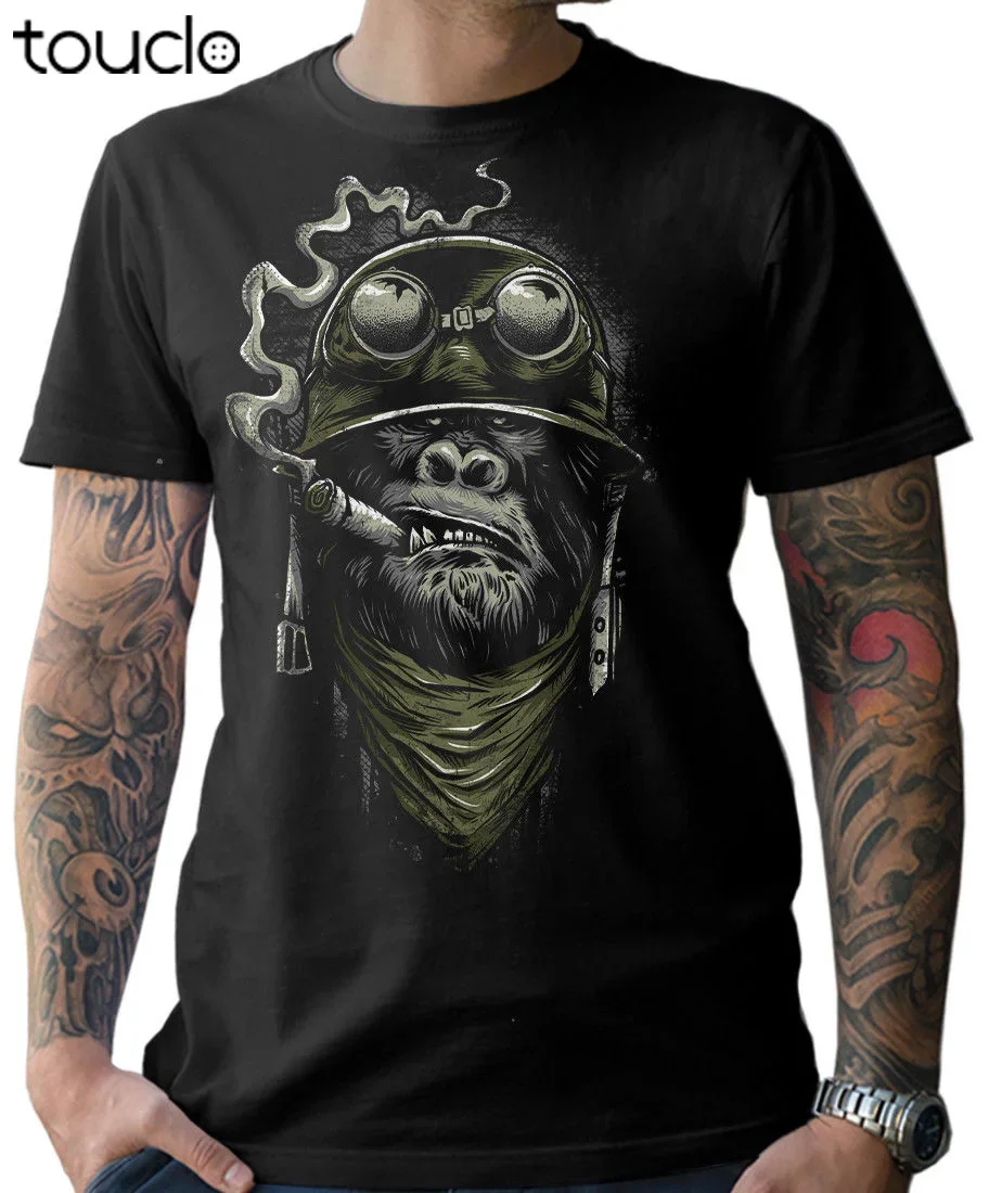Biker T-Shirt-Gorilla Monkey Motorcycle Chopper Bobber Old School Men'S Men New Short Sleeve Cotton Print Plain T Shirts