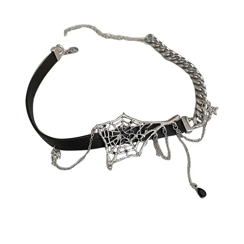 Modern Jewelry Chain Tassle Black PU Necklace For Women Accessories 2024 New Trend Asymmetrical Spider Wed Choker Party Gift