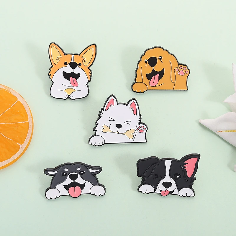 Cute Dog Enamel Pins Corgi Border Collie Golden Retriever Siberian Husky Corgi Brooches Lapel Badge Jewelry Gifts for Friends