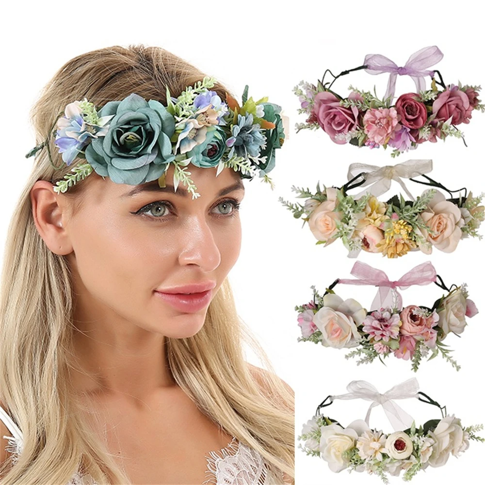 

Fashion Women's Wedding Flower Wreath Tiaras Lady Headband Floral Girls Garlands Hairband Hair Accessories Bride Hair Jewelry