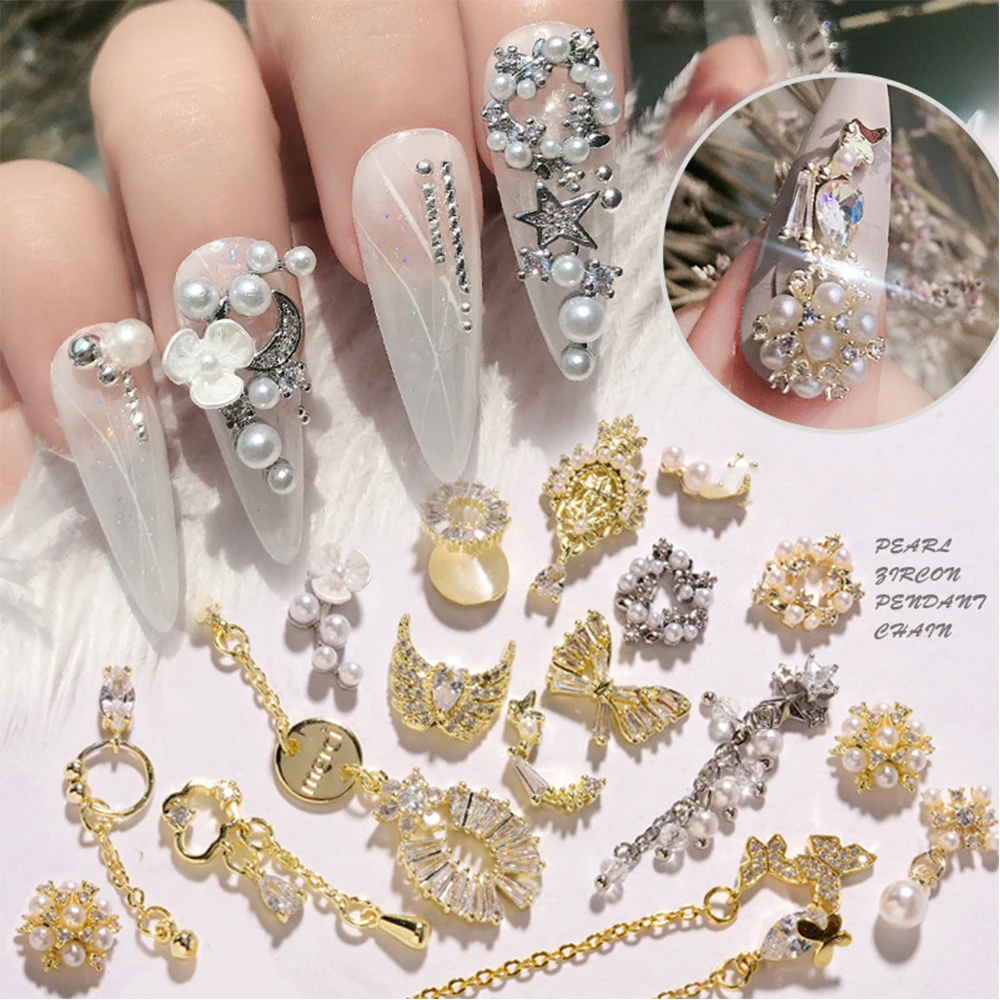 Moon DIY Metal Zircon Diamond Manicure Butterfly Nail Art Jewelry Nail Rhinestones Nail Art Decorations Pendant Chain