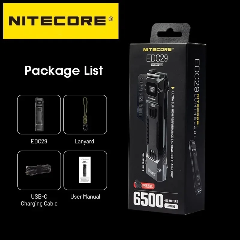 NITECORE Super Bright EDC Flashight UHi20 6500Lumens Rechargeable Tactical Torch Light Built-in Li-ion Battery for Hiking