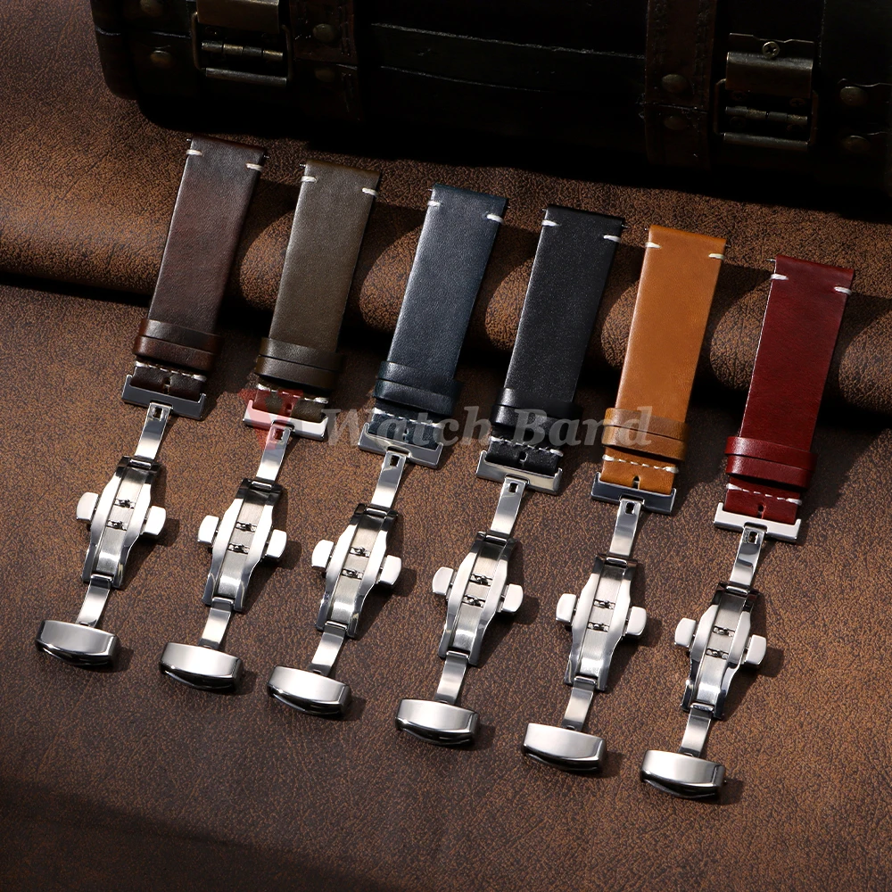 Handmade Retro Oil Wax Genuine Calfskin Strap 18mm 19mm 20mm 21mm 22mm 24mm Quick Release Belt Men Women Watch Band Accessories image 4