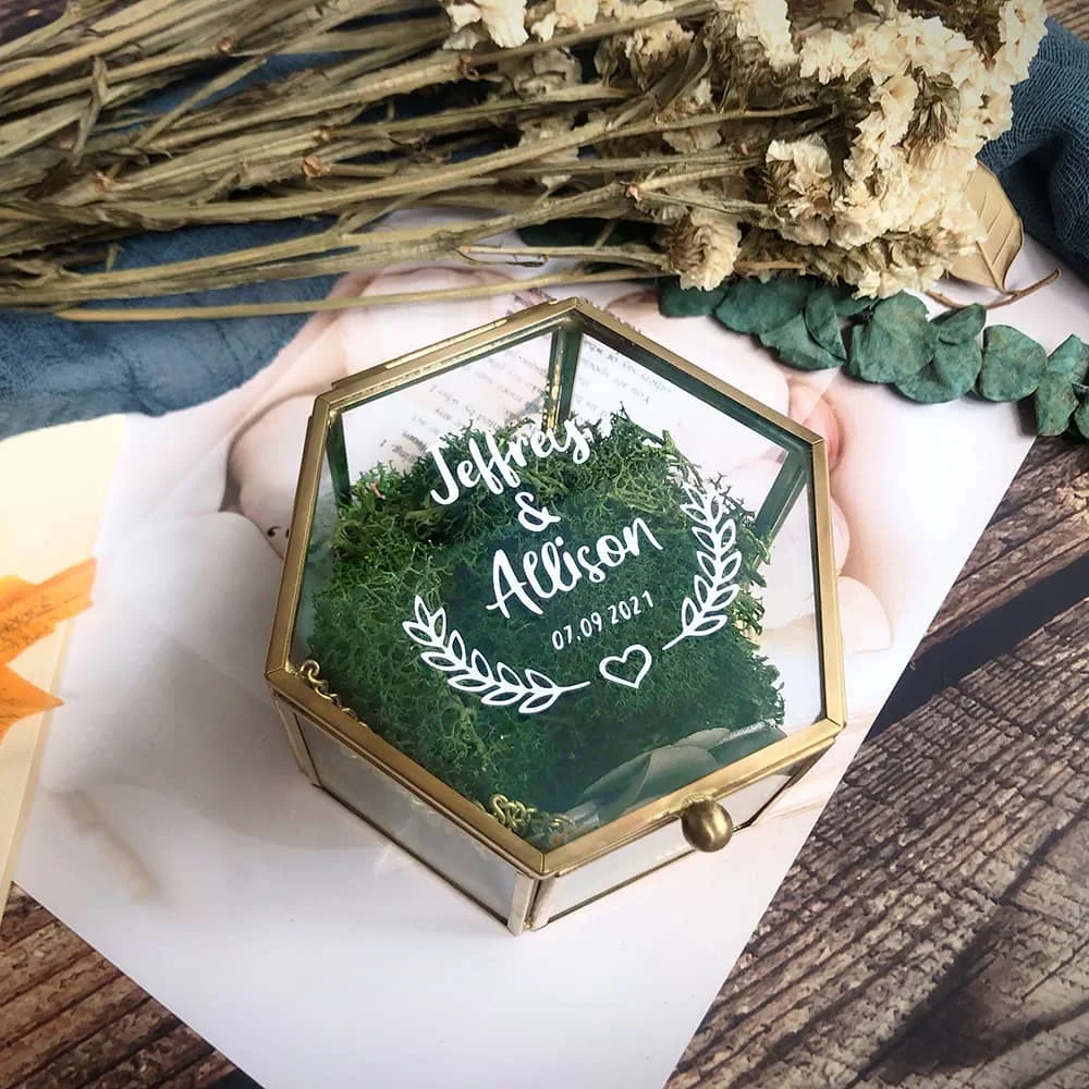 Wedding Glass Ring Box Personalized Hexagon Ring Bearer Box Wedding Decoration Engagement Gift Geometric Jewelry Storage Box