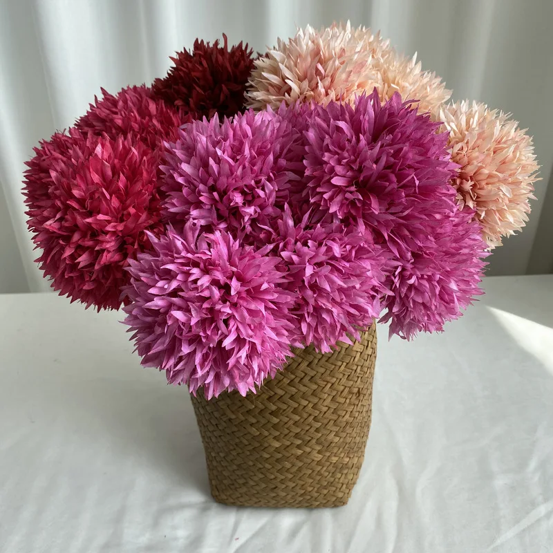 Artificial Silk Flowers Bouquet Purple Ball Flower Wedding Party Decoration Cute Home Decor Flores Artificiales Red Fake Flowers