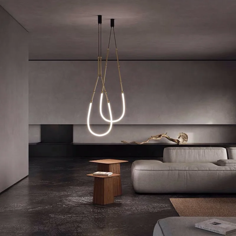 Modern Minimalist Line Chandelier Nordic Designer Creative LED Pendant Lamps for Living Dining Home Hanging Light Fixtures