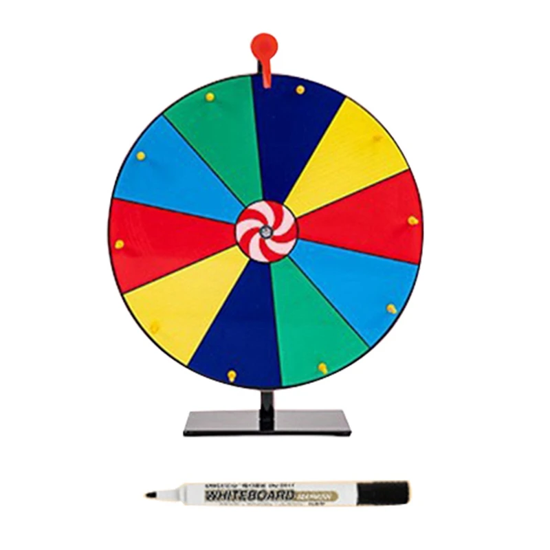 

A23F-Tabletop Spinning Prize Wheel 10 Slots Editable Spinning Wheel With Dry Erase Pen For Fortune Spin Game Board Game