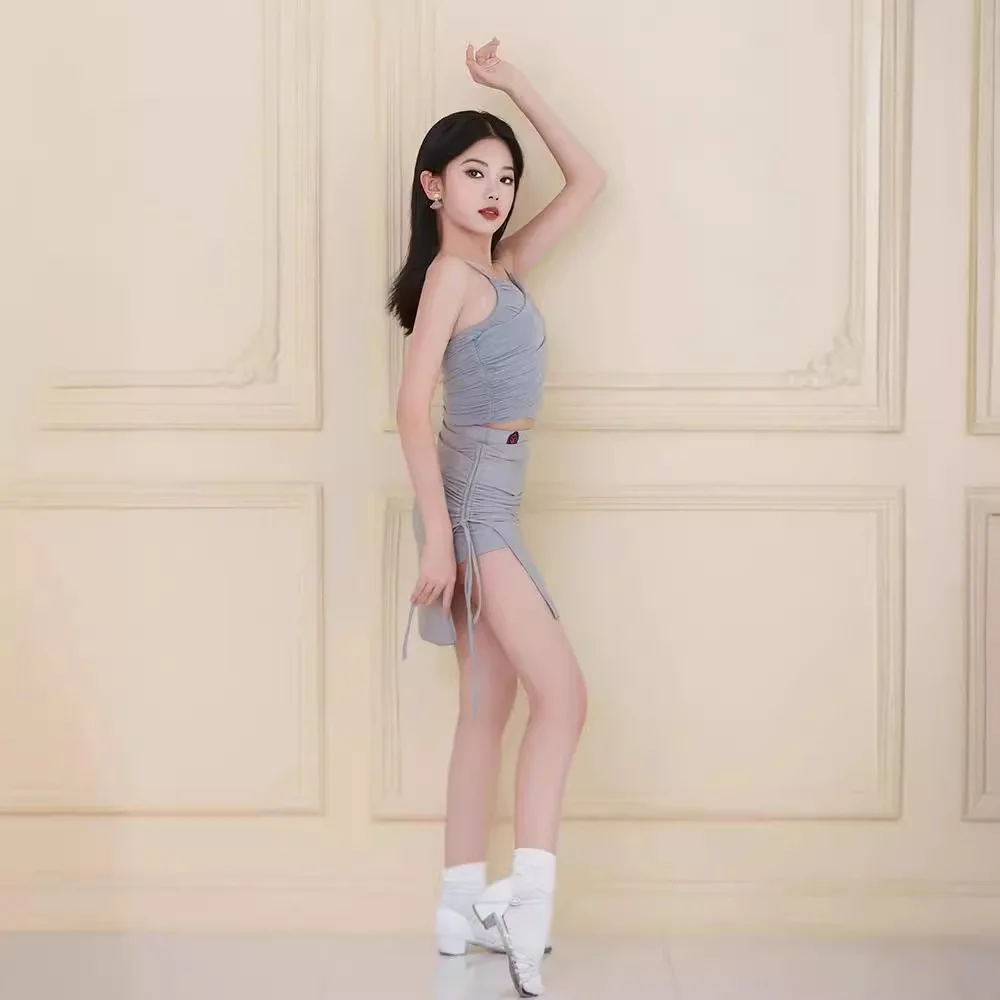 New Latin Dance Practice Suit Temperament Suspender Navel Showing Figure Girls Adult Performance Clothes