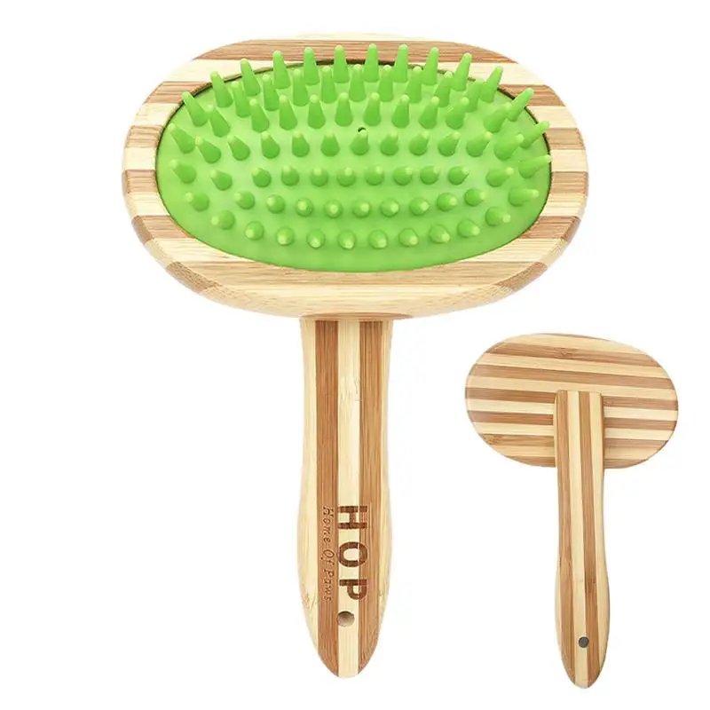 Cat Comb Self Cleaning Slicker Brush Pet Comb For Dogs With Round Tip Comfortable Comb Head Ergonomic Wooden Handle To Remove