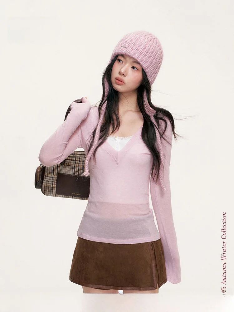 

Liilou Clean Fit: Шерстяной вязаный топ с V-образным вырезом и длинным рукавом для женщин, базовый слой для коррекции фигуры, Ciwalk