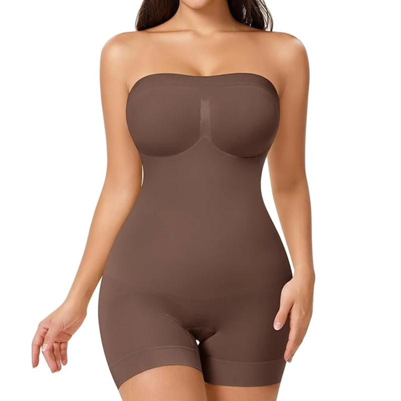 GUUDIA Sculpting Body Shaper with Removable Straps Jumpsuit Tops Tube Top Boyshort Bodysuits Strapless Shorts Bodysuits Seamless