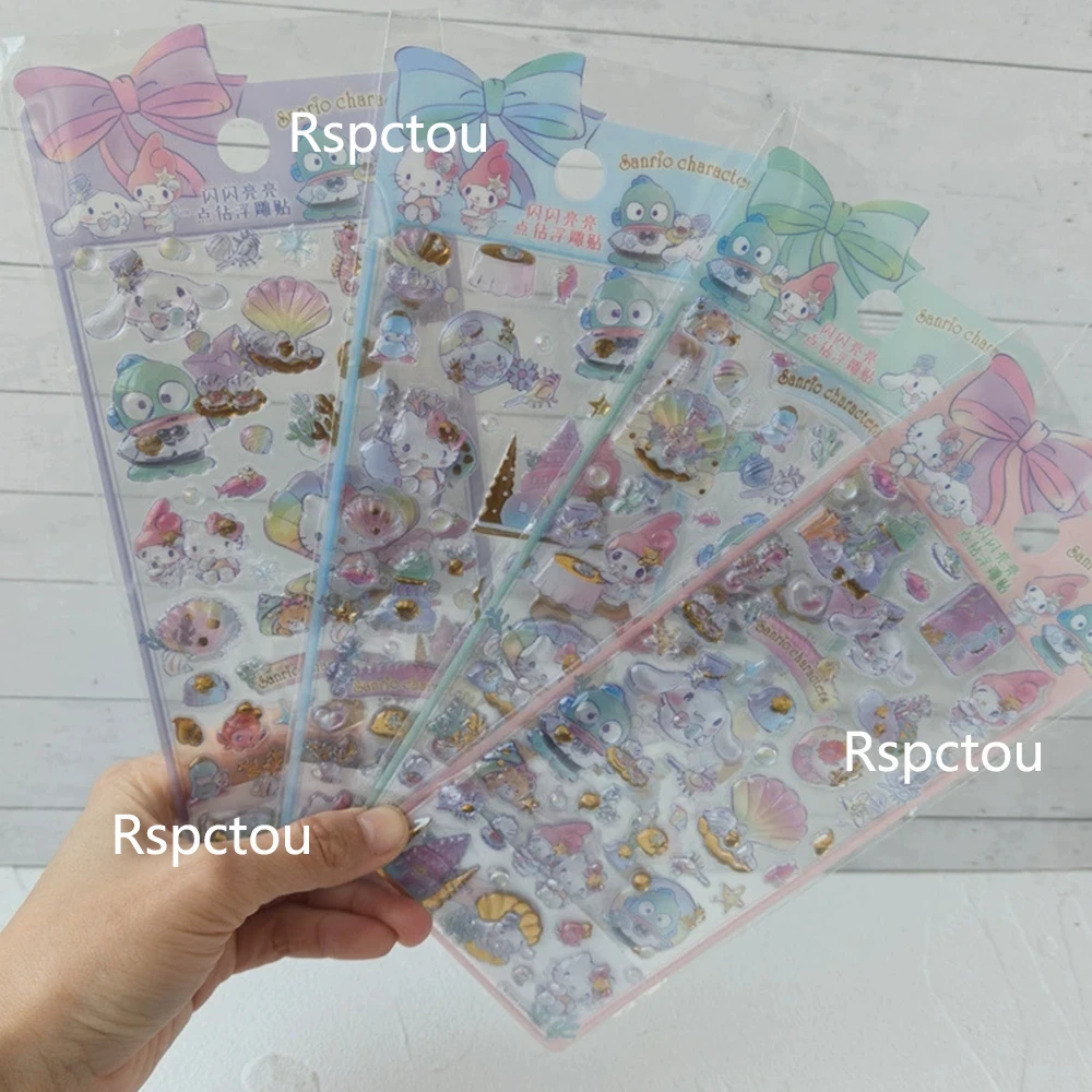 

4pcs Kawaii Kuromi Melody Cinnamoroll 3D Crystal Relief Stickers Cute Sanrio Cartoon Sticker Journal DIY Reward Decals Toy Gift