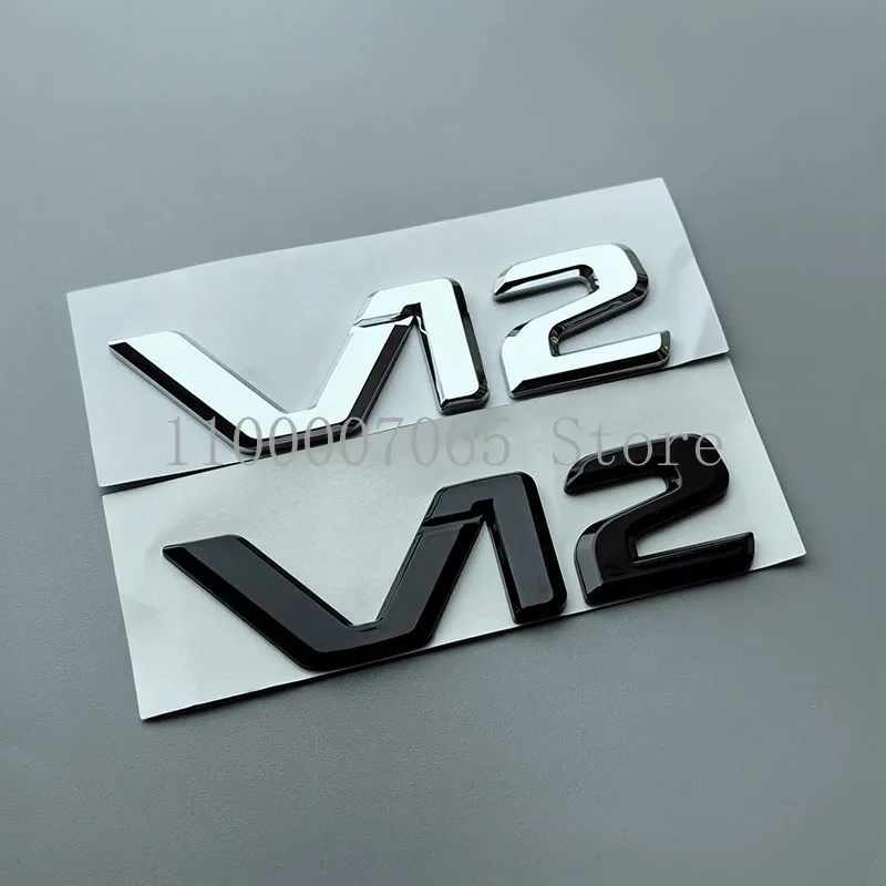 Old Big Flat ABS Letters V12 Car Emblem Trunk Fender Nameplate Logo Sticker for mercedes benz S400 S500 S600 Chrome Glossy Black