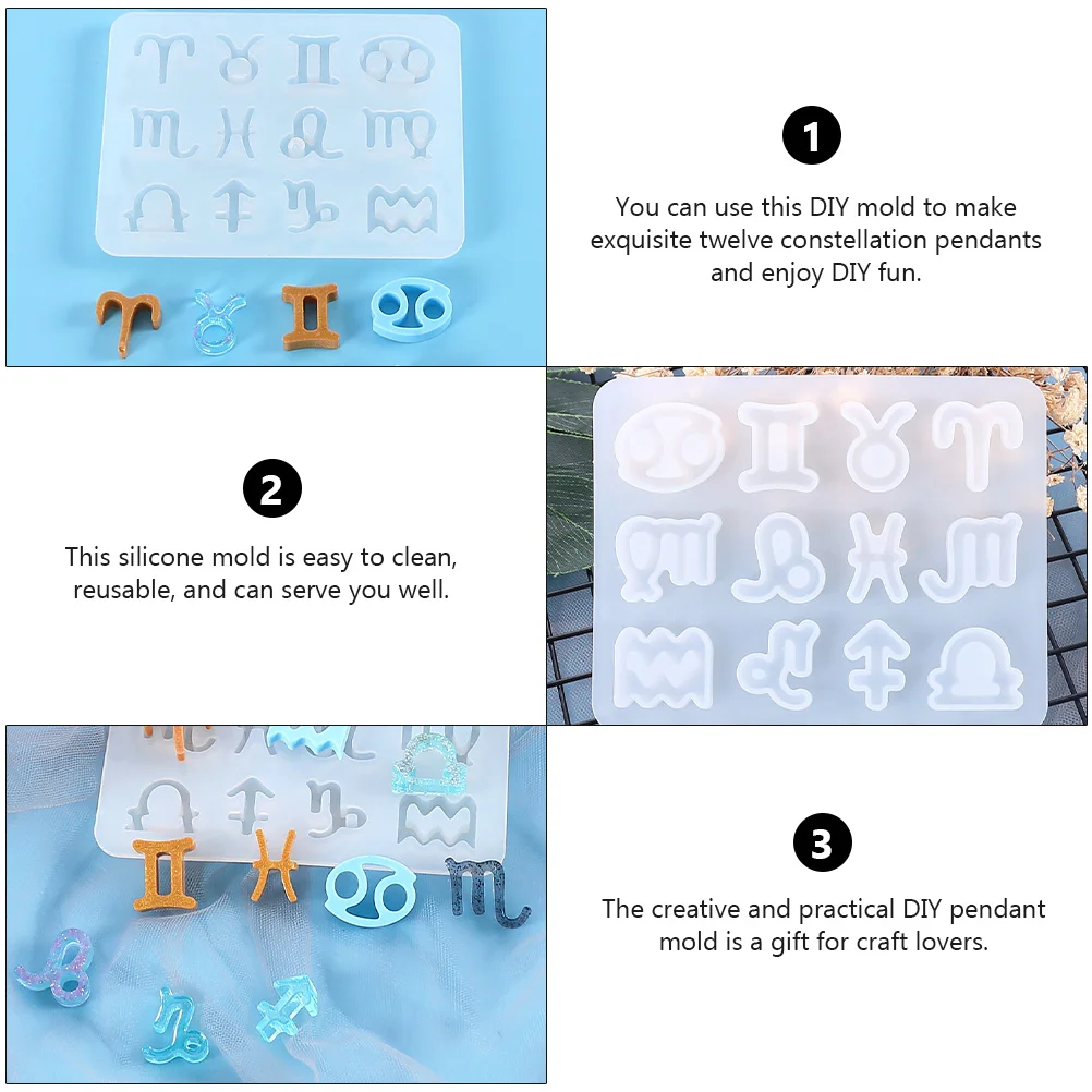 2 Pcs Zodiac Mold Pendant DIY Molds Keychain Casting Home Supplies Silicone Keyring Jewelry Making Household