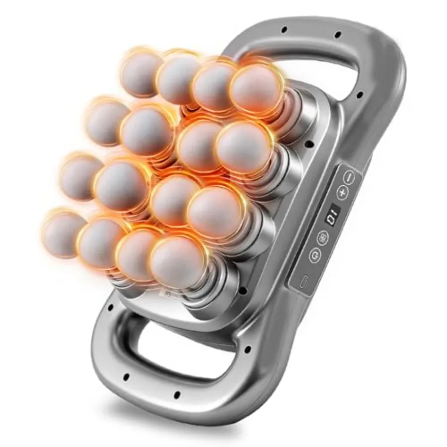 

Массажный пистолет для глубокого перкуссионного массажа мышц с 16 насадками, 9 режимами и уровнями, с функцией светотерапии красным светом, портативный набор для массажа Q