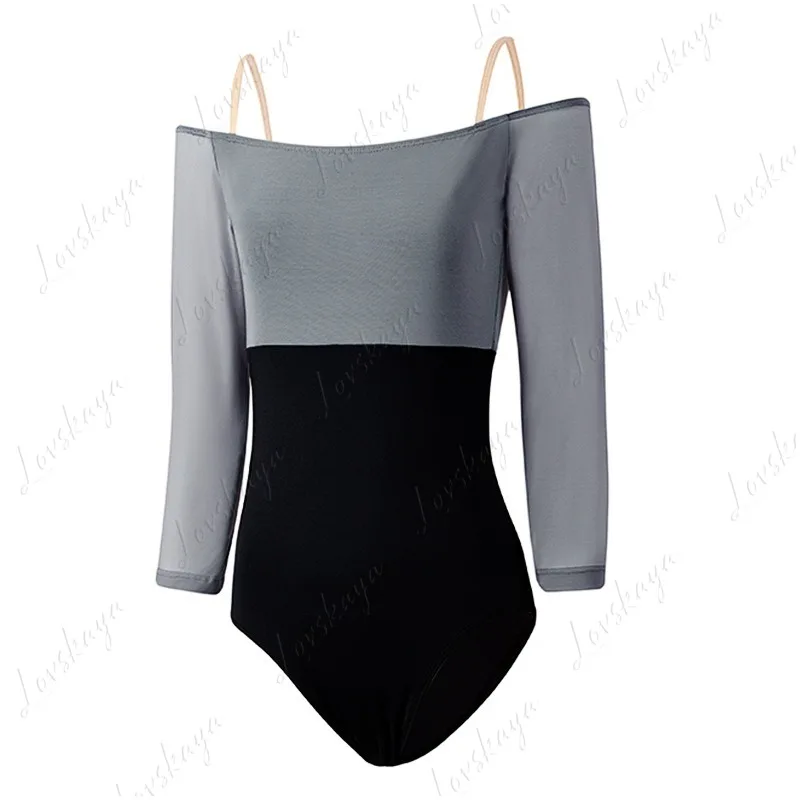 زي تدريب رقص الباليه للسيدات متعدد الألوان مع تصميم مرقع بأكمام على الكتف لأداء الرقص