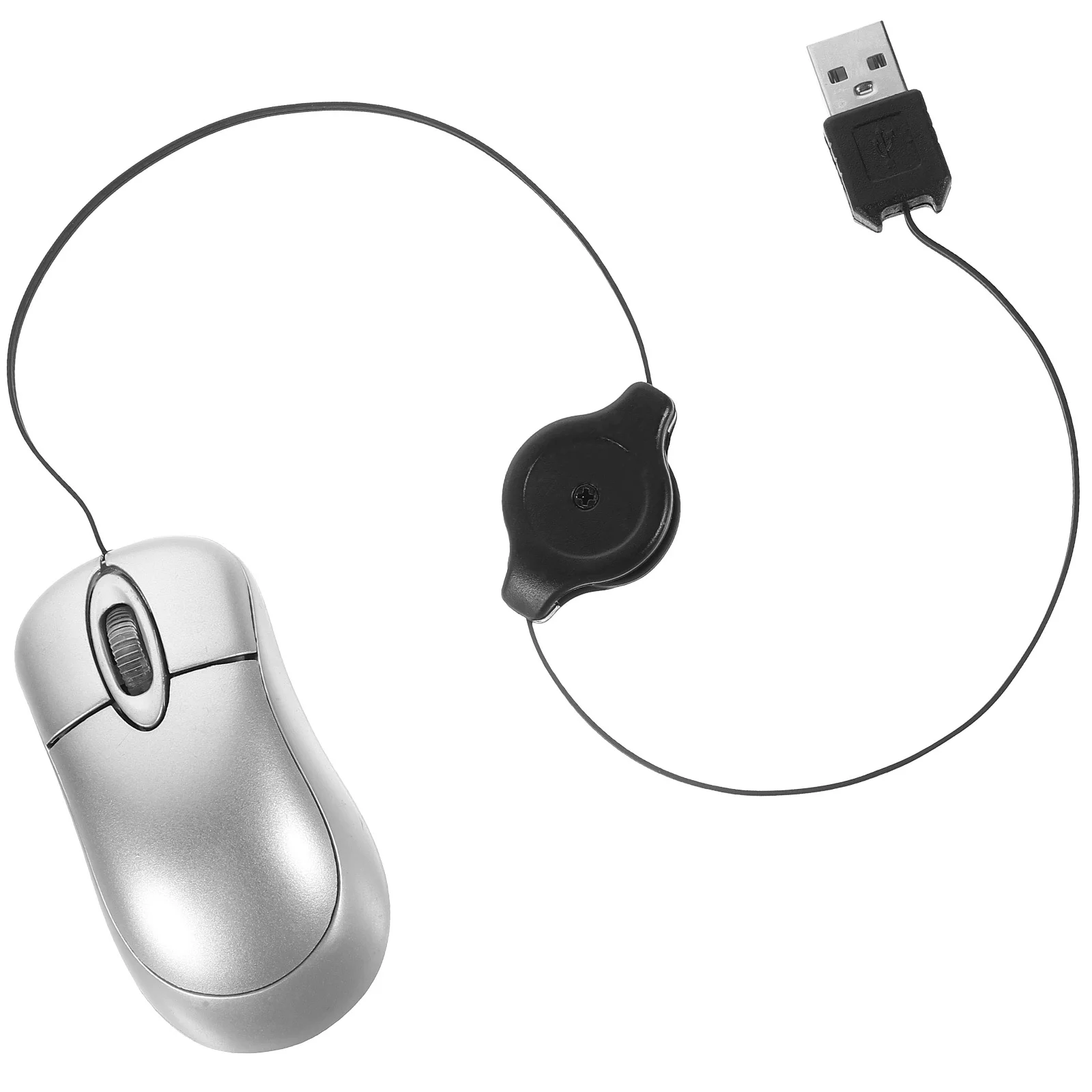 Mini Optical USB Retractable Cord Mouse Compact Play for Laptop USB Mouse